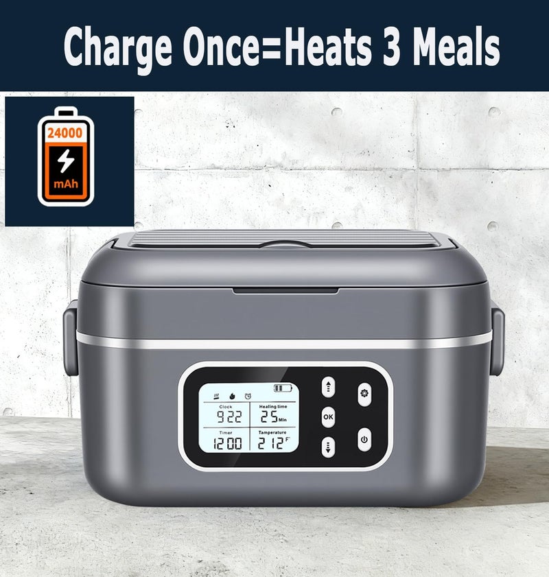 Rhudaky 2 x 6.3-Cup Cordless Electric Heated Lunch Box, 100W Rechargeable Portable Food Warmer for Adults Work Travel Car - Battery-Powered & Self-Heating - Image 2